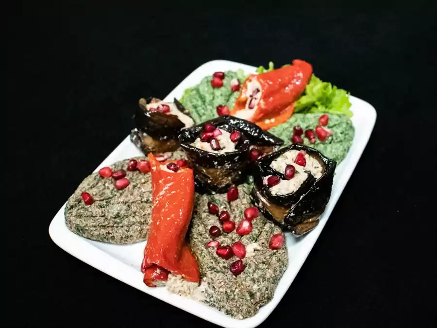 Pkhali and walnut aubergine assortment from Bern’s official menu