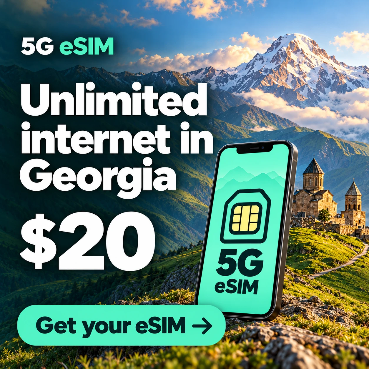 Georgia eSIM - unlimited 5G internet for $20