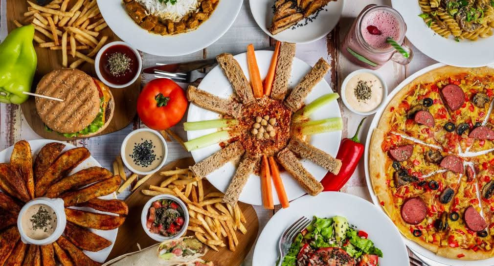 A spread of vegan dishes at Kiwi Vegan Cafe