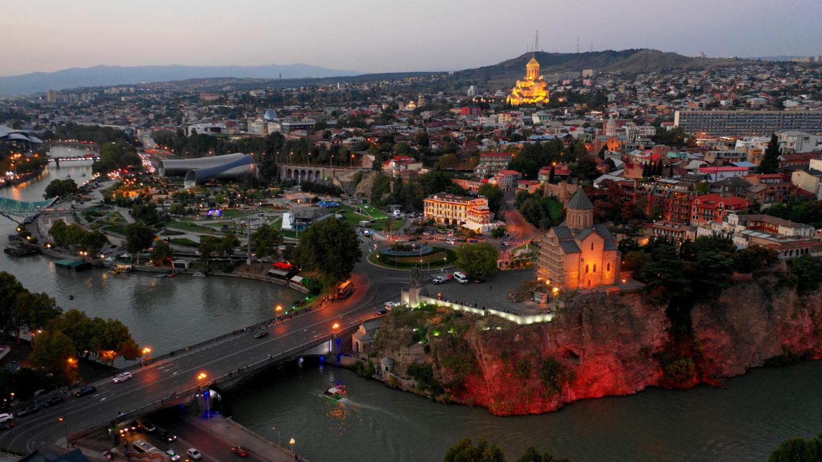 Rike Park, Tbilisi at night, Metekhi, Sameba church