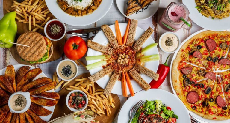 A spread of vegan dishes at Kiwi Vegan Cafe